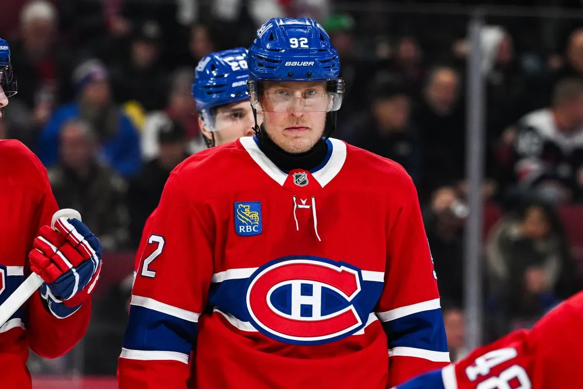 Dec 7, 2024; Montreal, Quebec, CAN; Montreal Canadiens right wing Patrik Laine (92) looks on during the third period against the Washington Capitals at Bell Centre.