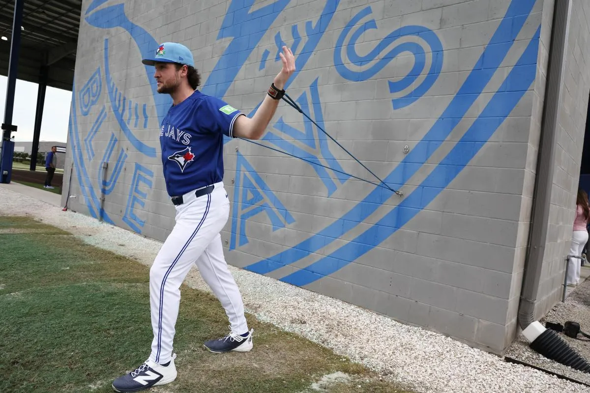 Toronto Blue Jays pitcher Trey Yesavage (39) works out for spring training at Blue Jays Player Development Complex.
