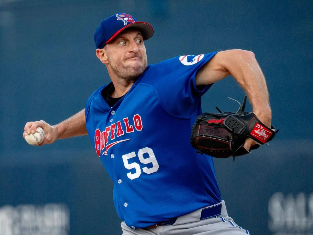 Veteran major leaguer Max Scherzer of the Toronto Blue Jays makes a rehab start for the AAA Buffalo Bison against the Woo Sox at Polar Park June 18.