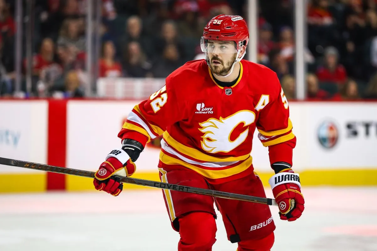Calgary Flames defenseman MacKenzie Weegar (52) against the Washington Capitals during the second period at Scotiabank Saddledome.