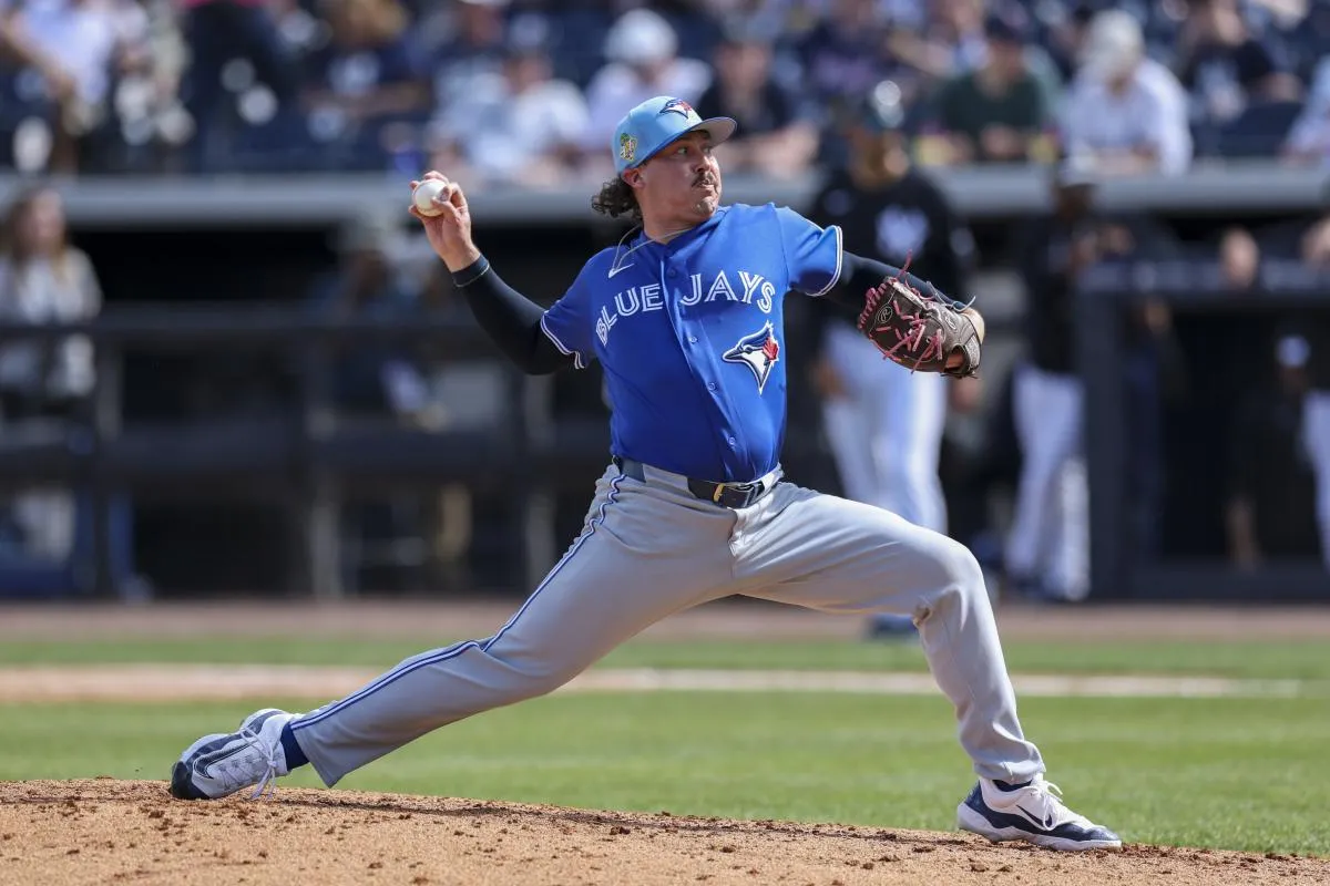 Toronto Blue Jays pitcher Nate Garkow (96) throws a pitch against the New York Yankees in the sixth inning during spring training at George M. Steinbrenner Field.