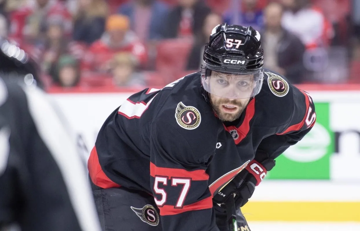 Ottawa Senators left wing David Perron (57) gets in position for a faceoff in the first period against the Washington Capitals at the Canadian Tire Centre.