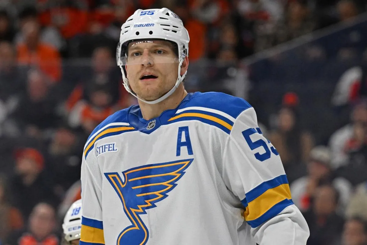 St. Louis Blues defenseman Colton Parayko (55) against the Philadelphia Flyers at Xfinity Mobile Arena.