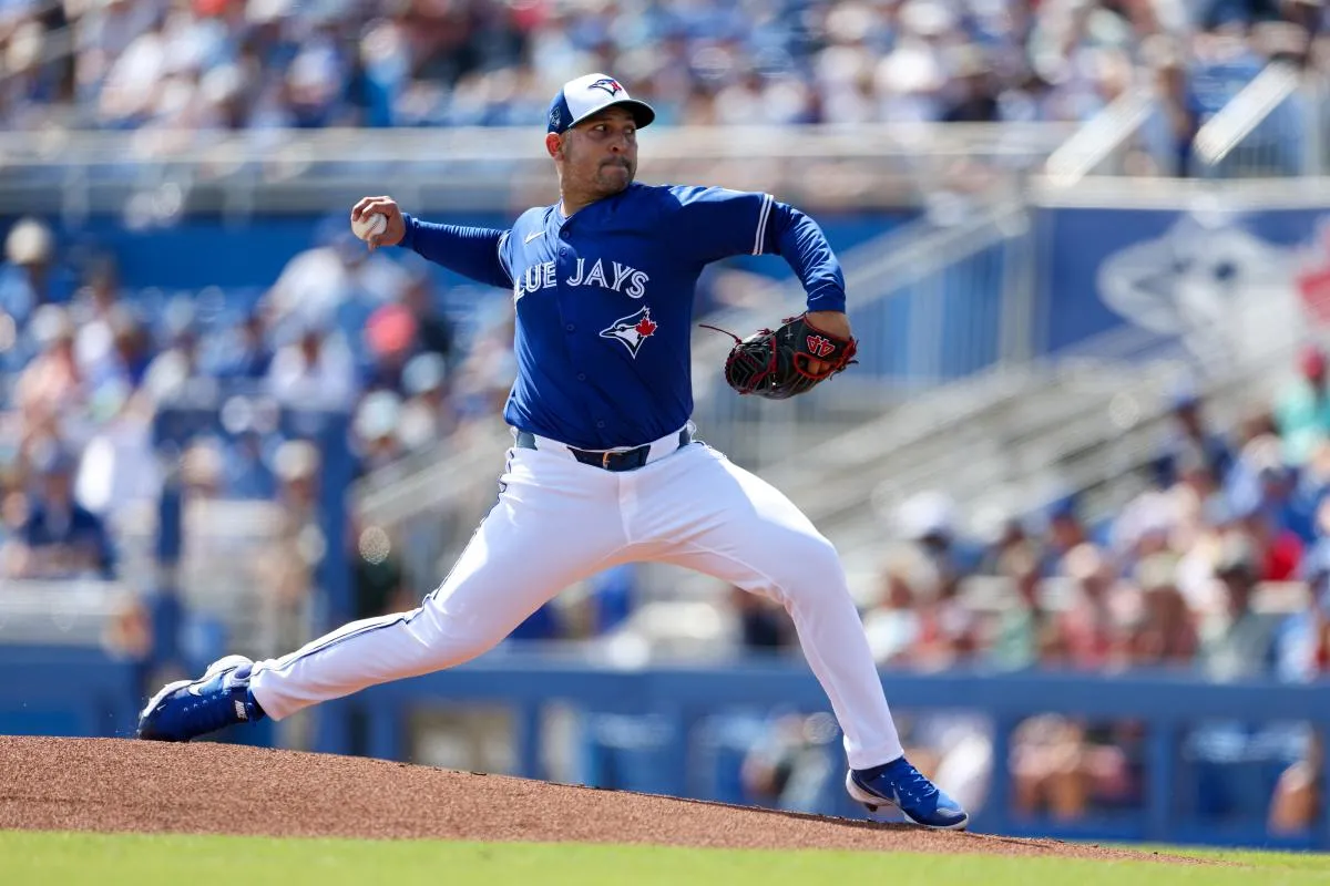 Toronto Blue Jays pitcher Paolo Espino (52) throws a pitch against the Tampa Bay Rays in the first inning at TD Ballpark.
