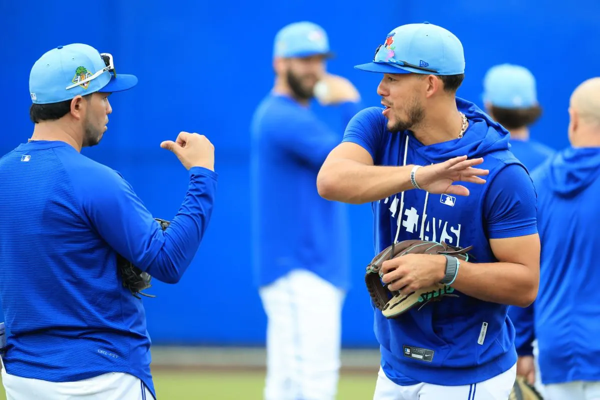 Toronto Blue Jays pitcher Jose Berrios (17) works out for spring training practice at Blue Jays Player Development Complex