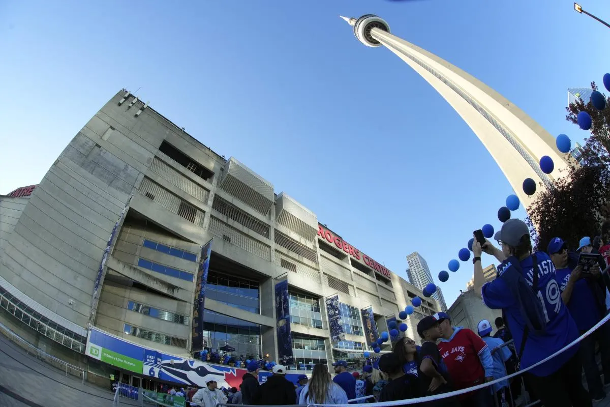 General view of the stadium exterior before game one between the Toronto Blue Jays and the Seattle Mariners in the ALCS round for the 2025 MLB playoffs at Rogers Centre.