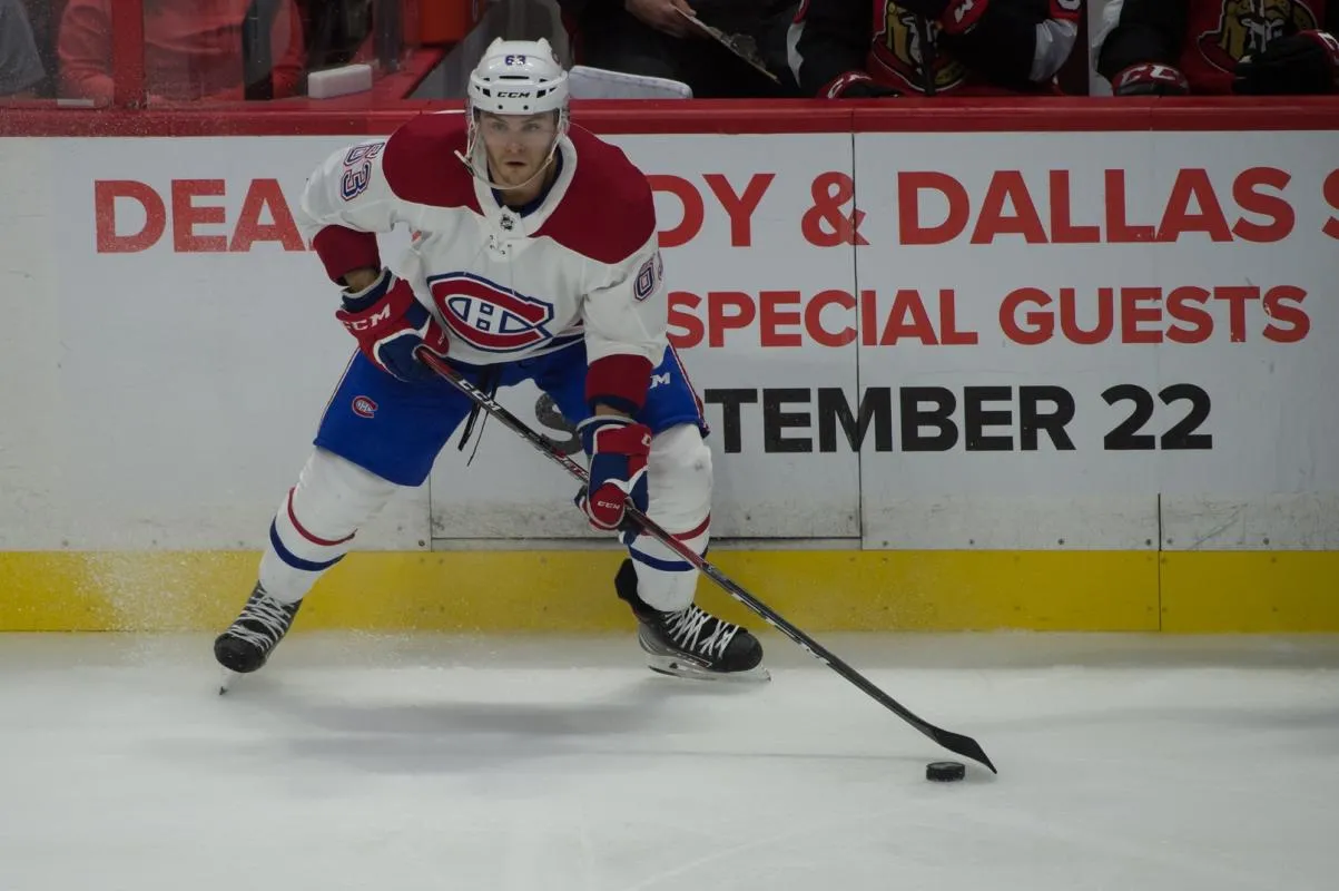 Montreal Canadiens center Matthew Peca (63) skates with the puck against the Ottawa Senators in the third period at the Canadian Tire Centre.