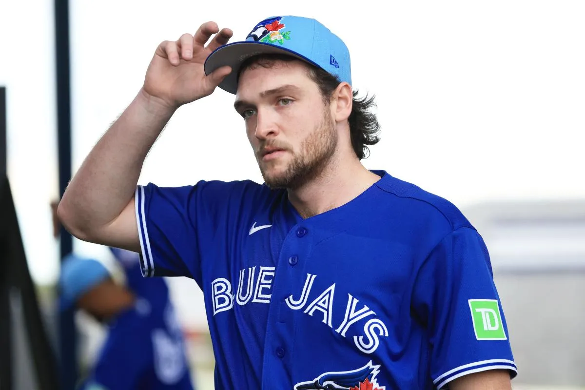 Toronto Blue Jays pitcher Trey Yesavage (39) works out for spring training practice at Blue Jays Player Development Complex.