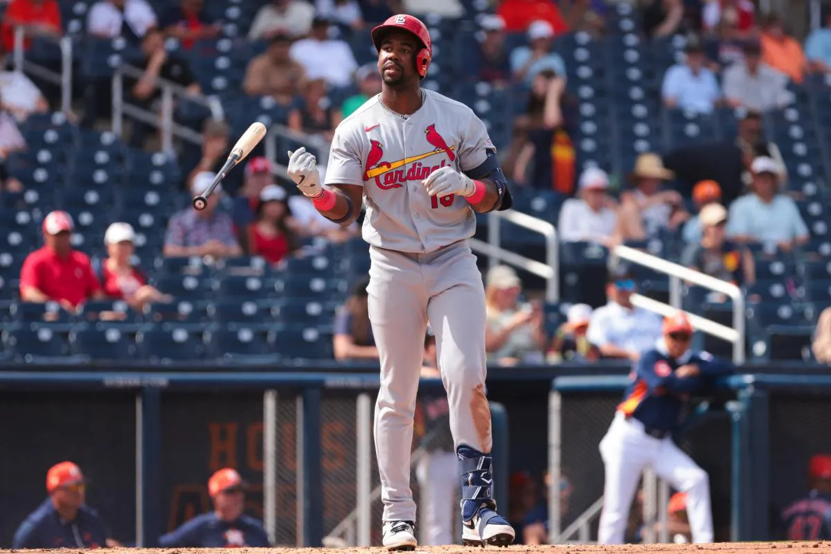 St. Louis Cardinals right fielder Jordan Walker (18) walks against the Houston Astros during the fifth inning at CACTI Park of the Palm Beaches