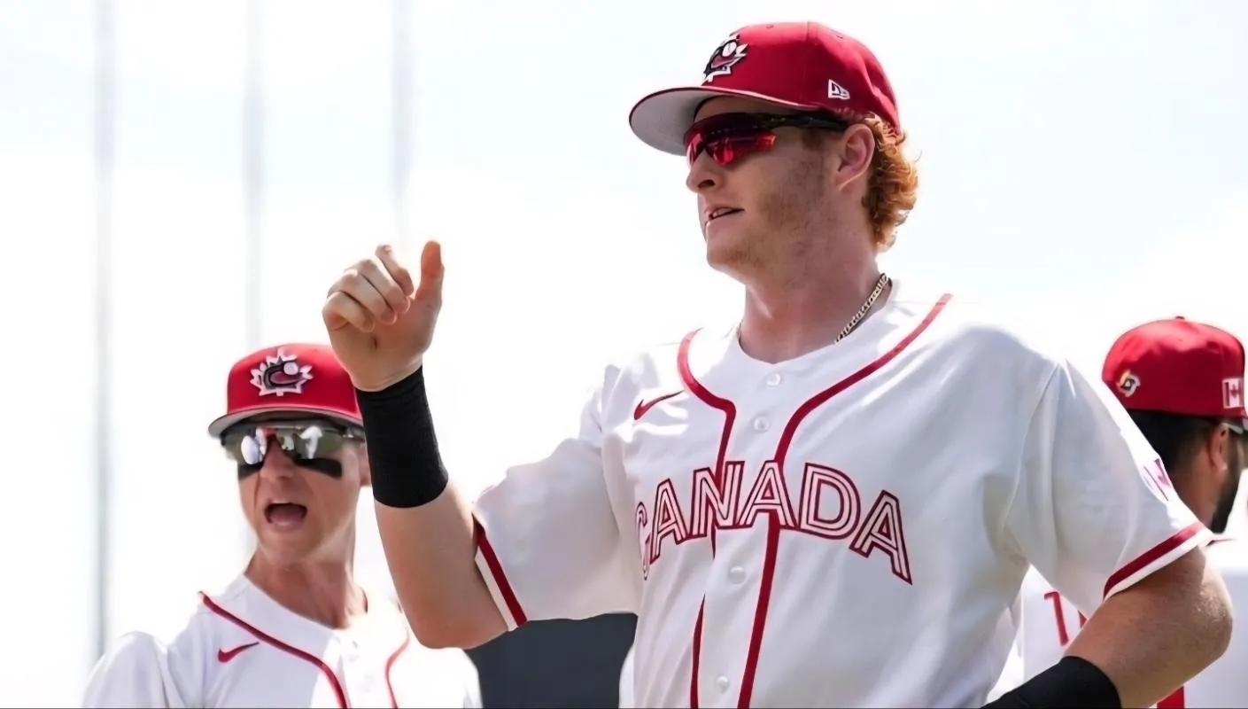 Team Canada right-fielder Tyler O'Neill, and left-fielder Owen Caissie.