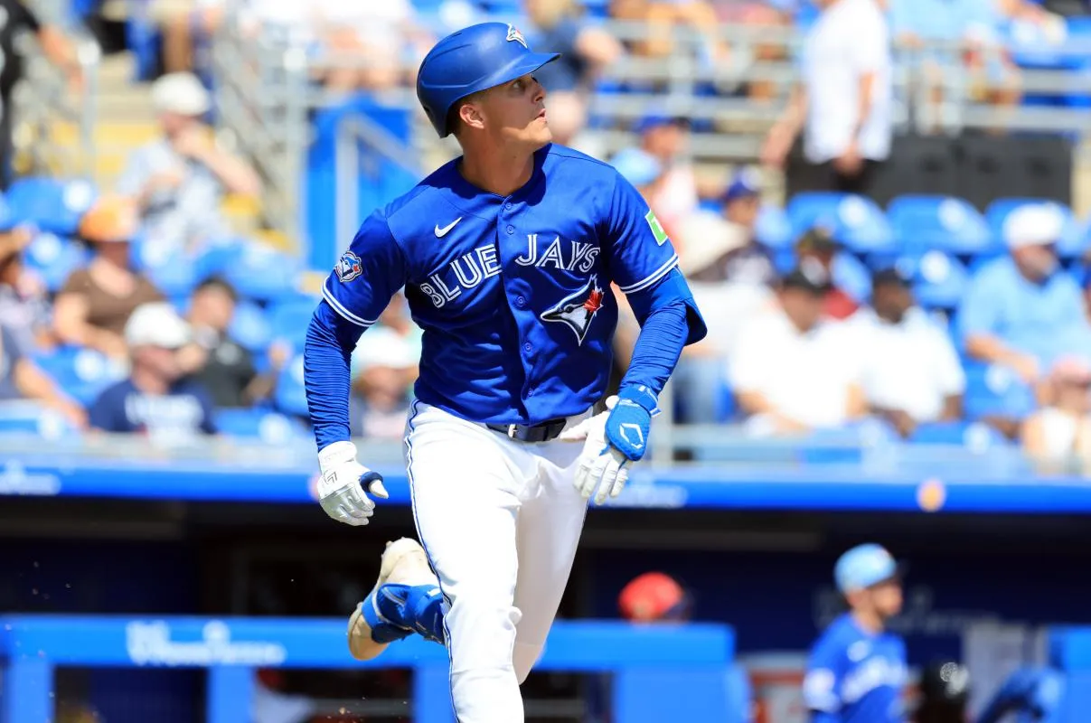 Toronto Blue Jays infielder Riley Tirotta (87) hits a home run during the fifth inning against the Atlanta Braves at TD Ballpark.