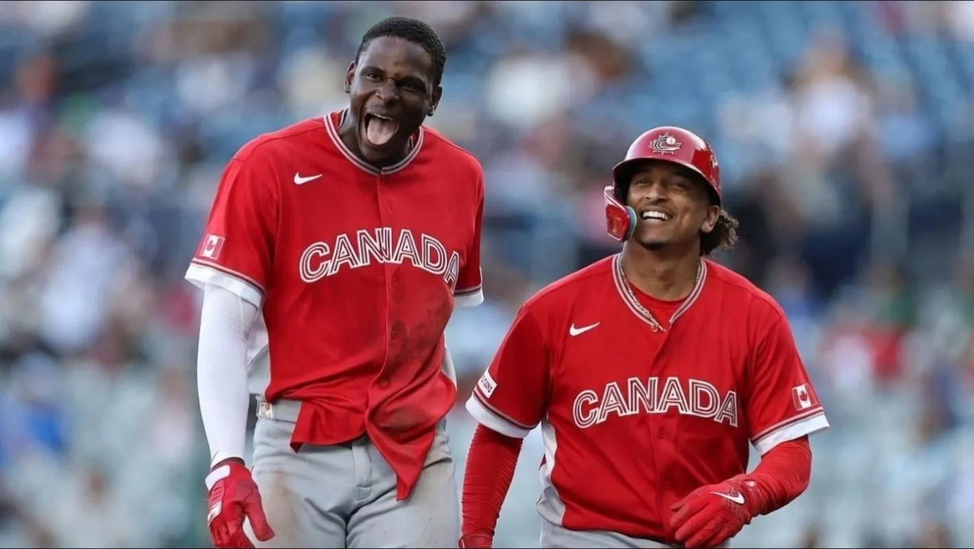 Team Canada centerfielder Denzel Clarke and catcher Bo Naylor.