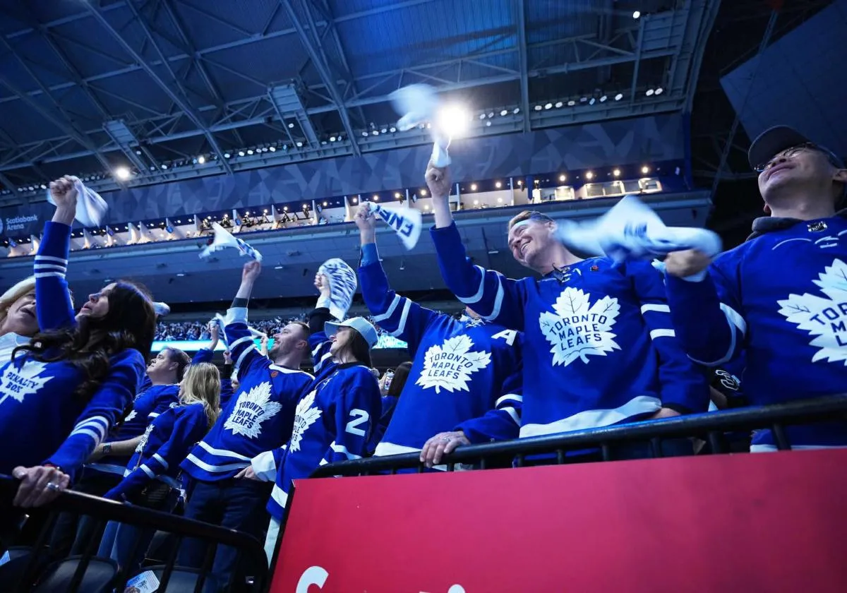 The Toronto Maple Leafs fans show their support during the first period against the Florida Panthers during the first period in game two of the second round of the 2025 Stanley Cup Playoffs at Scotiabank Arena.