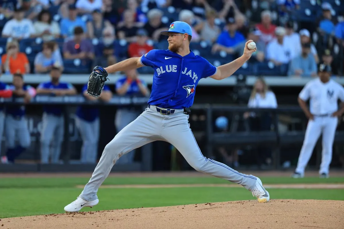 Toronto Blue Jays starting pitcher Eric Lauer (56) throws a pitch during the first inning against the New York Yankees at George M. Steinbrenner Field.