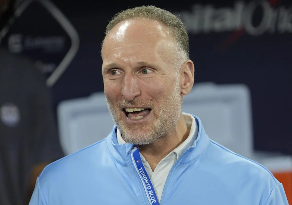 Toronto Blue Jays President and CEO Mark Shapiro during batting pratice on media day before game one of the World Series at Rogers Centre.