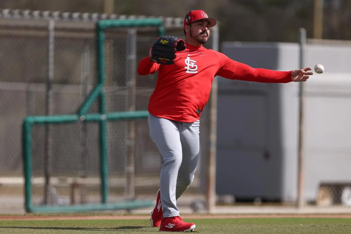 St. Louis Cardinals pitcher JoJo Romero (59) works during spring training at Roger Dean Chevrolet Stadium.