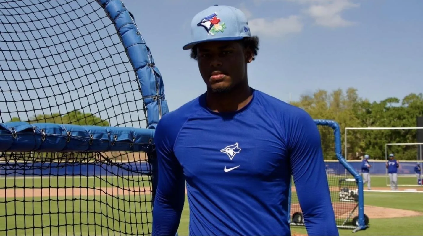 March 11, 2026: Toronto Blue Jays top prospect Juan Sanchez taking in some batting practice at the Player Development Complex in Dunedin Florida.