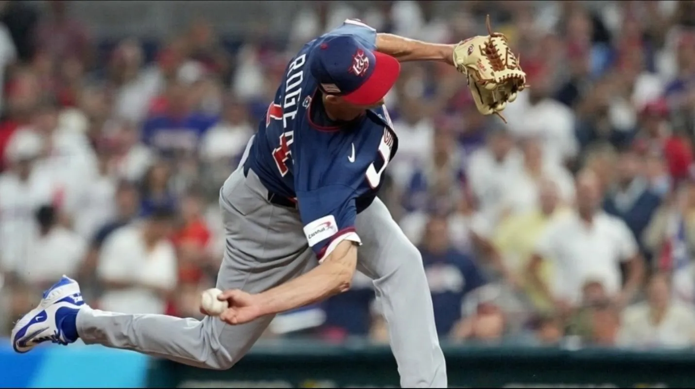 Toronto Blue Jays reliever Tyler Rogers pitching for team USA in the 5th inning against the Dominican Republic national team at Loandepot Park in Miami Florida.