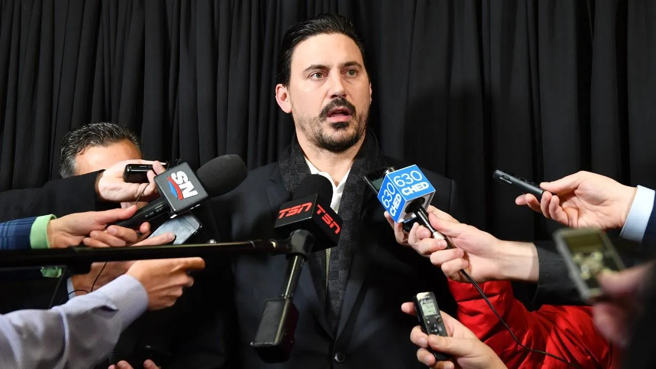 NHL Head of Player Safety George Parros speaks to reporters.