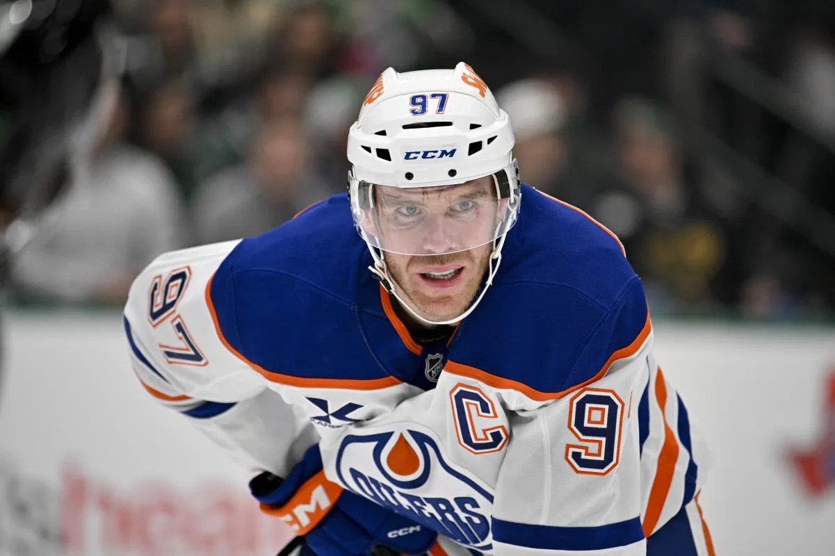 Edmonton Oilers center Connor McDavid (97) looks on during the third period against the Dallas Stars at the American Airlines Center.
