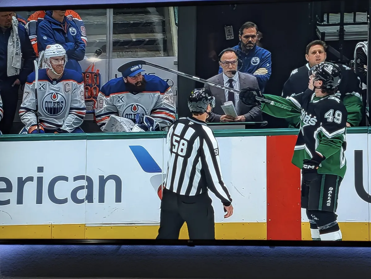 Dallas Stars' Justin Hryckowian taunting Edmonton Oilers' Tristan Jarry
