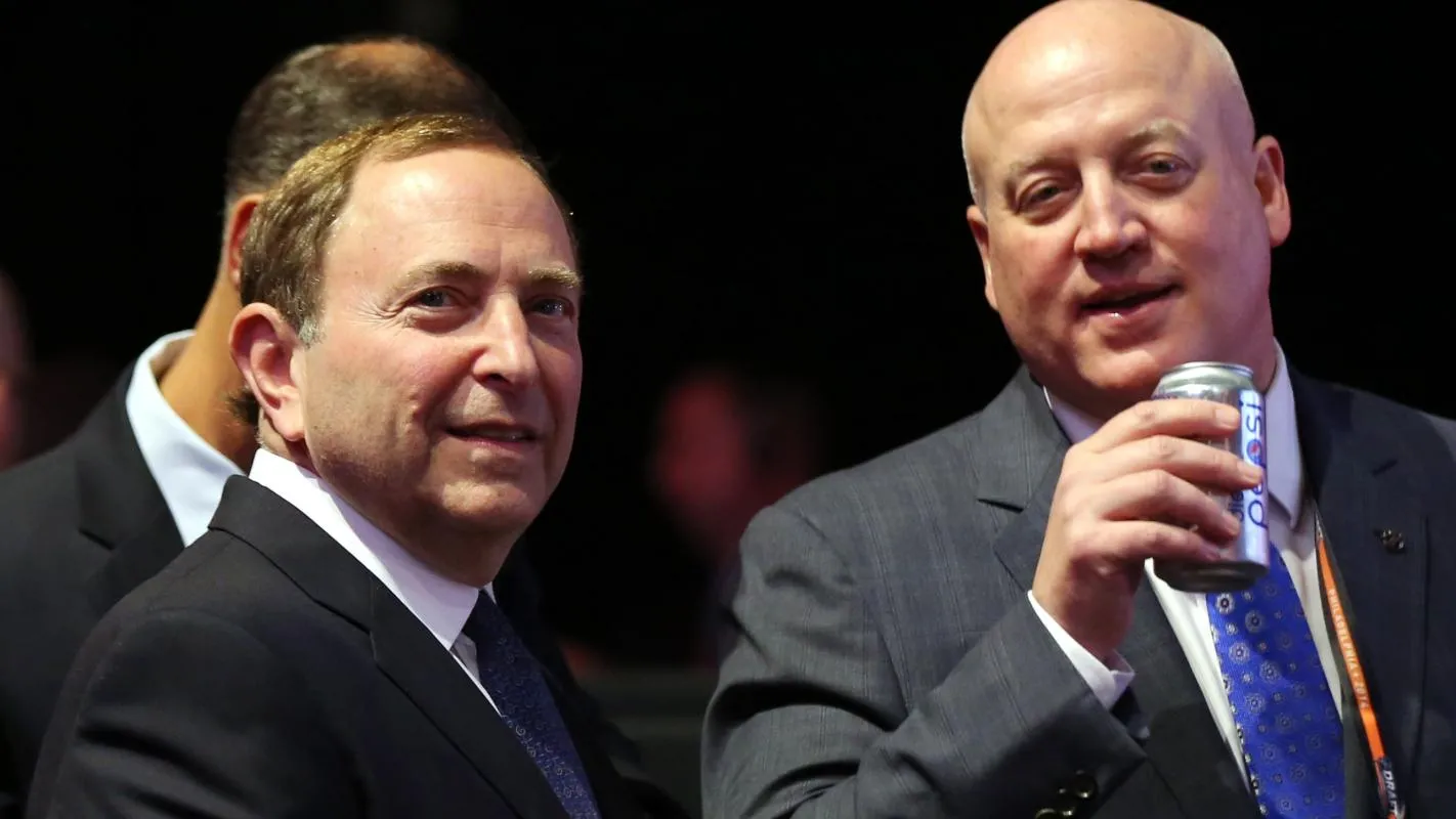 NHL commissioner Gary Bettman (left) with deputy commissioner Bill Daly before first round of the 2014 NHL Draft at Wells Fargo Center.