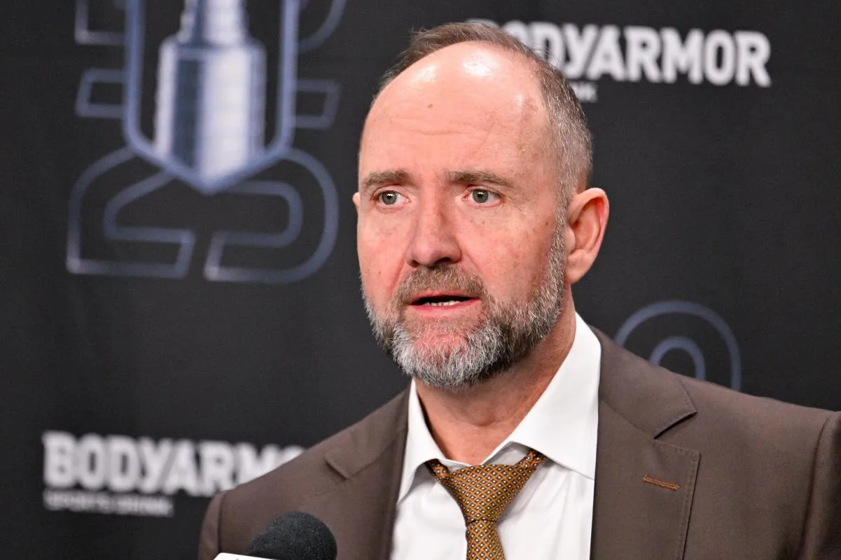Dallas Stars head coach Pete DeBoer speaks to the media after the game against the Edmonton Oilers in game five of the Western Conference Final of the 2025 Stanley Cup Playoffs at American Airlines Center.