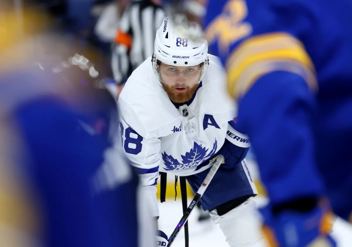 Toronto Maple Leafs right wing William Nylander (88) waits for the face-off during the second period against the Buffalo Sabres at KeyBank Center.