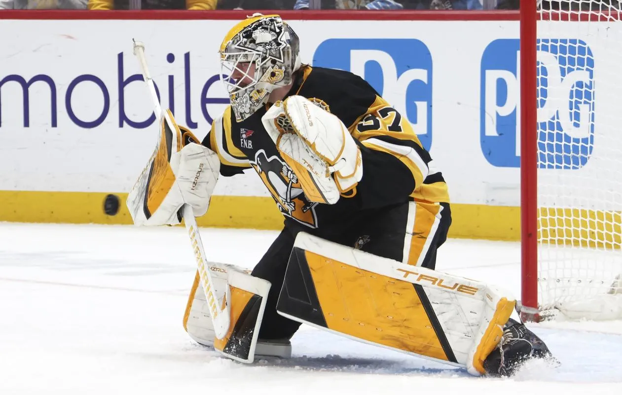 Pittsburgh Penguins goaltender Arturs Silovs (37) makes a save against the Ottawa Senators during the second period at PPG Paints Arena.