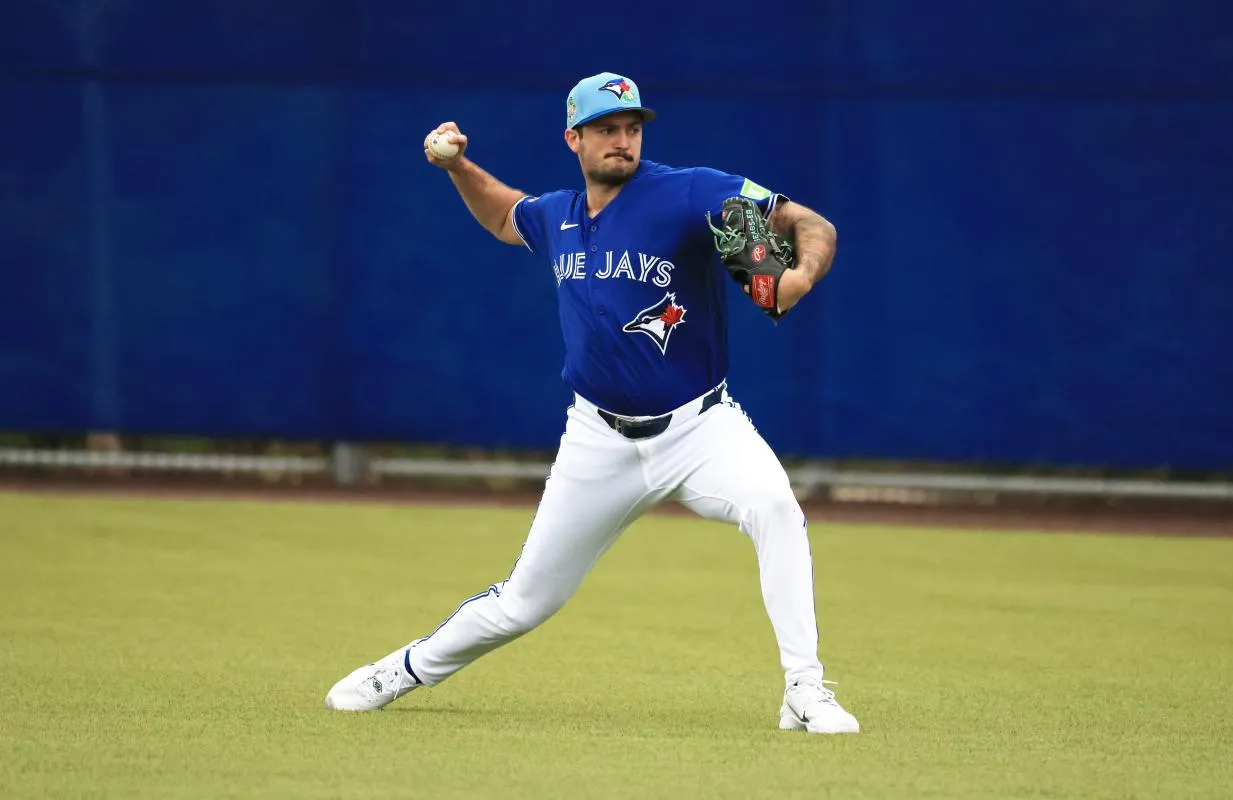 Toronto Blue Jays pitcher Connor Seabold (91) works out for spring training practice at Blue Jays Player Development Complex.