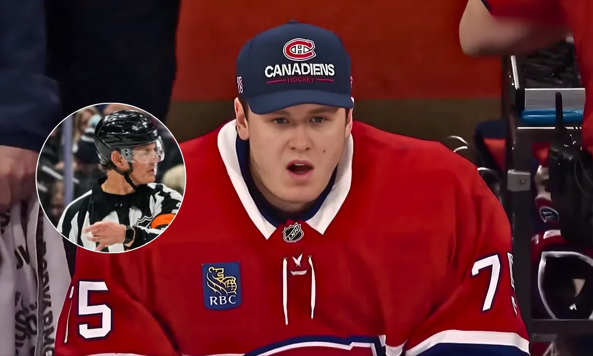 Photo of Jakub Dobes on Canadiens bench, NHL referee.
