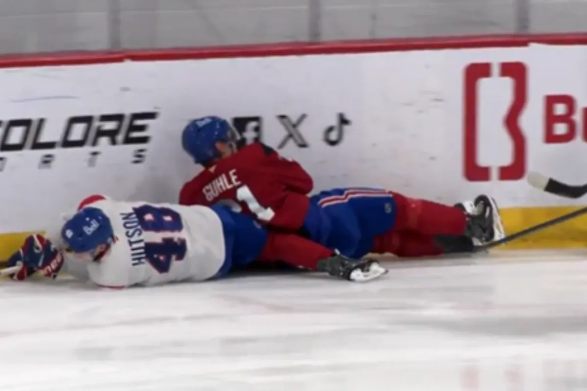 Moment inqui&eacute;tant pour le CH : Hutson et Guhle chutent apr&egrave;s une collision spectaculaire