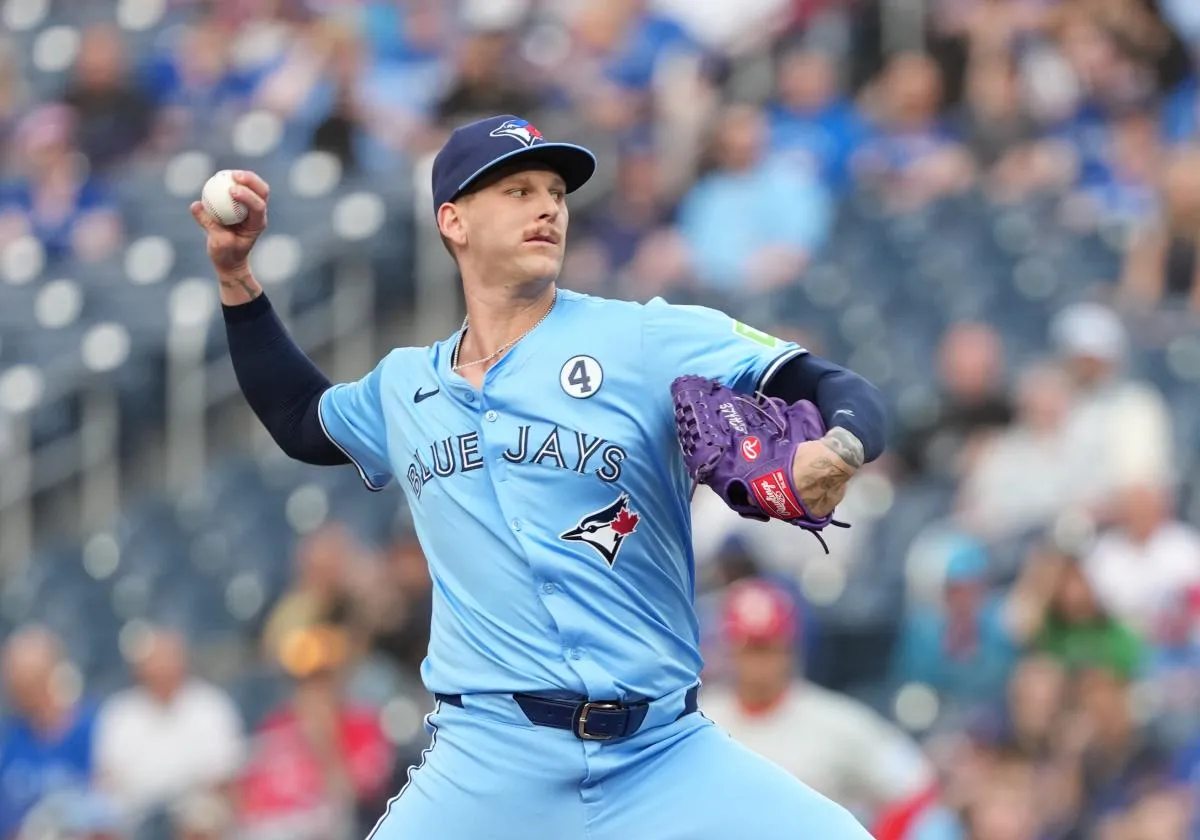 Toronto Blue Jays starting pitcher Bowden Francis (44) throws a pitch against the Philadelphia Phillies during the first inning at Rogers Centre.