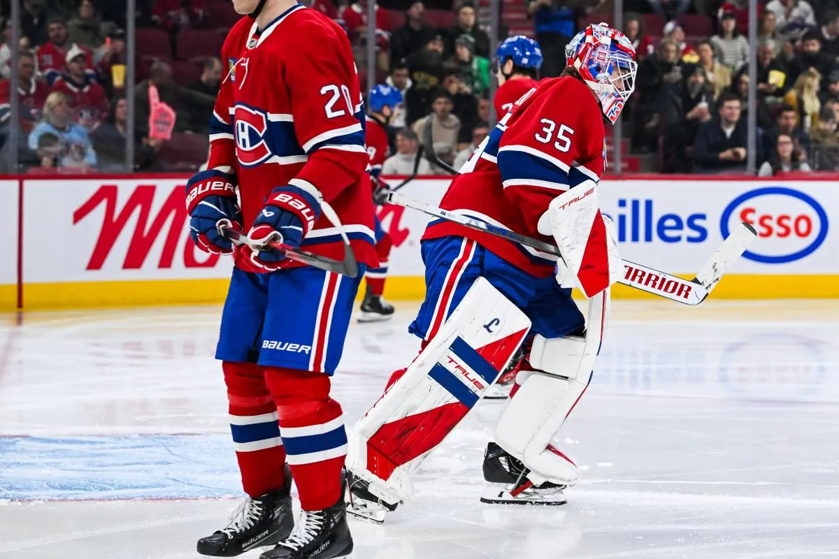 Le gardien des Canadiens de Montréal, Sam Montembeault (35), entame la troisième période contre les Stars de Dallas au Centre Bell.