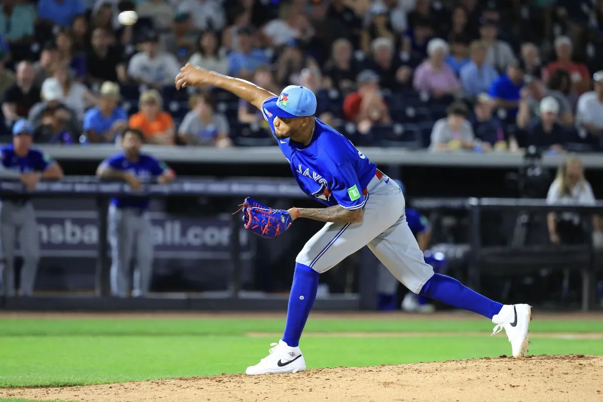 Toronto Blue Jays pitcher Jorge Alcala (65) throws a pitch during the fifth inning against the New York Yankees at George M. Steinbrenner Field.