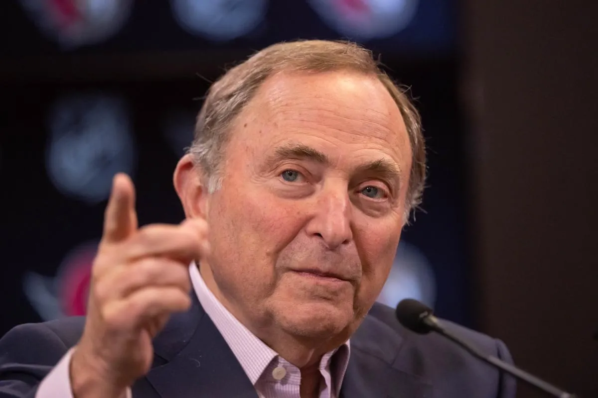NHL commissioner Gary Bettman speaks to the media prior to game between the Edmonton Oilers and the Ottawa Senators at the Canadian Tire Centre.