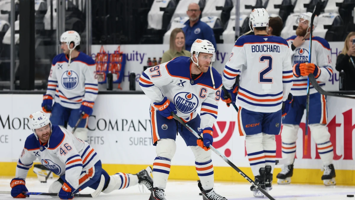 Edmonton Oilers center Connor McDavid (97) warms up before a game against the Utah Mammoth at Delta Center.