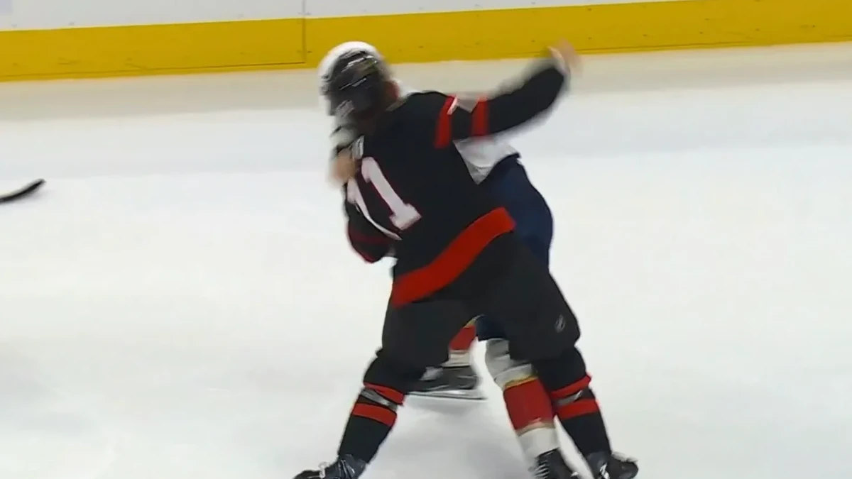 Sam Greig Ridly Greig drills Dmitry Kulikov, then teaches Sam Bennett a lesson