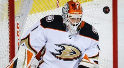Lukas Dostal, rookie goaltender with the Anaheim Ducks