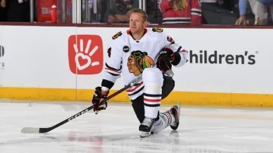 Corey Perry during the warmups ahead of a game with the Chicago Blackhawks.