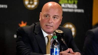 Boston Bruins' Head Coach Jim Montgomery during a press conference for the team.