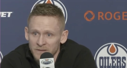 Edmonton Oilers forward Corey Perry addressing the media