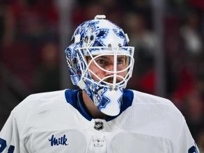 Martin Jones, Goaltender for the Toronto Maple Leafs, during an NHL game.