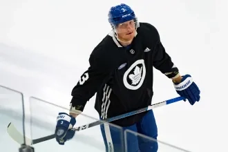 Defenseman John Klingberg during a practice with the Toronto Maple Leafs.