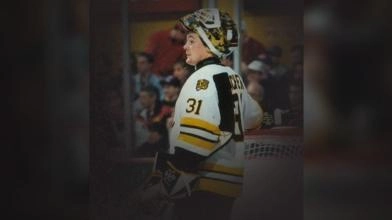 Blaine Lacher during a game with the Boston Bruins.