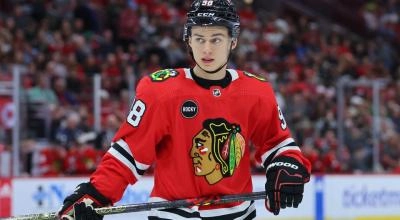 Chicago Blackhawks center Connor Bedard before a faceoff