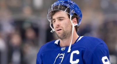 Toronto Maple Leafs captain John Tavares during warmups