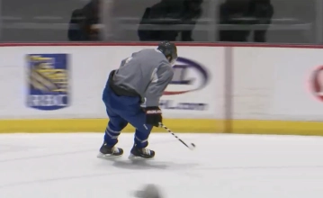 Phil Kessel hunched over during his first practice with Abbotsford of the AHL.