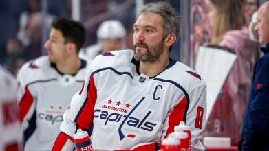 Washington Capitals superstar forward Alex Ovechkin warming up for an away game in the NHL.