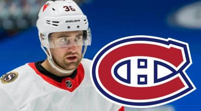 Colin White and the Montreal Canadiens logo